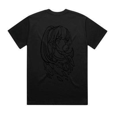 Product Details  Show some love for this GENISYNTH Cyber Girl black on black heavy tee  Boxy, oversized fit with dropped shoulders  Heavy weight, 280 GSM, 26-singles 100% combed cotton (marles 15% viscose) Wide neck ribbing, side seamed, shoulder to shoulder tape, double needle hems, preshrunk to minimise shrinkage